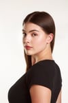 Kadın Fitted Crop Ön Yaka Bözgülü Fitilli Kollu Tshirt Atlet Bluz