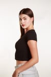 Kadın Fitted Crop Ön Yaka Bözgülü Fitilli Kollu Tshirt Atlet Bluz