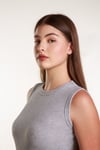 Kadın Gri Fitilli Likralı Sıfır Kol Bisiklet Yaka Örme Atlet Tshirt Bluz