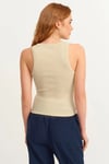 Kadın Krem Fitilli T-shirt Halter Yaka Örme Atlet