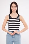 Kadın Siyah Beyaz Çizgili Fitilli Likralı T-shirt Halter Yaka Örme Atlet