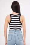 Kadın Siyah Beyaz Çizgili Fitilli Likralı T-shirt Halter Yaka Örme Atlet