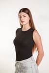 Kadın Siyah Fitilli Likralı Sıfır Kol Bisiklet Yaka Örme Atlet Tshirt Bluz