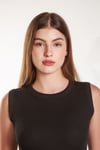 Kadın Siyah Fitilli Likralı Sıfır Kol Bisiklet Yaka Örme Atlet Tshirt Bluz