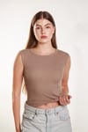Kadın Vizyon Fitilli Likralı Sıfır Kol Bisiklet Yaka Örme Atlet Tshirt Bluz