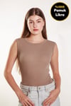 Kadın Vizyon Fitilli Likralı Sıfır Kol Bisiklet Yaka Örme Atlet Tshirt Bluz