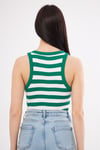 Kadın Yeşil Beyaz Çizgili Fitilli Likralı T-shirt Halter Yaka Örme Atlet