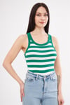 Kadın Yeşil Beyaz Çizgili Fitilli Likralı T-shirt Halter Yaka Örme Atlet