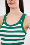 Kadın Yeşil Beyaz Çizgili Fitilli Likralı T-shirt Halter Yaka Örme Atlet