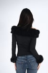 Kürklü Kayık Yaka Uzun Kollu Dalgıç Slim Fit Off Shoulder Bluz