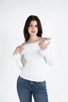 Suni Kürklü Kayık Yaka Uzun Kollu Dalgıç Slim Fit Off Shoulder Bluz