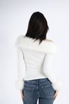 Suni Kürklü Kayık Yaka Uzun Kollu Dalgıç Slim Fit Off Shoulder Bluz