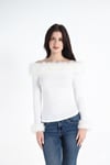 Suni Kürklü Kayık Yaka Uzun Kollu Dalgıç Slim Fit Off Shoulder Bluz