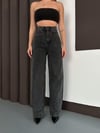 Baggy Arka Tokalı Kot Pantolon Siyah Açık Kar