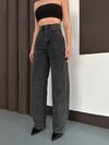 Baggy Arka Tokalı Kot Pantolon Siyah Açık Kar