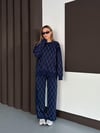 Baklava Desen Salaş Bluz Beli Lastikli Pantolon Modal Takım Lacivert