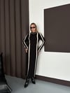 Bisiklet Yaka Garnili Uzun Kalem Meloni Elbise Siyah