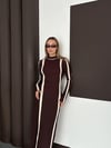 Bisiklet Yaka Garnili Uzun Kalem Meloni Elbise Kahve