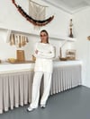 Cansın Mini Beyaz Kız Çocuk Desenli Modal Kumaş Geniş Paça Eşofman Takımı Beyaz