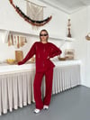 Cansın Mini Beyaz Kız Çocuk Desenli Modal Kumaş Geniş Paça Eşofman Takımı Bordo