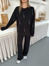 Cansın Mini Beyaz Kız Çocuk Desenli Modal Kumaş Geniş Paça Eşofman Takımı Siyah