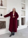 Düğme Detaylı Oversize Kaşe Trençkot Bordo