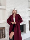 Düğme Detaylı Oversize Kaşe Trençkot Bordo