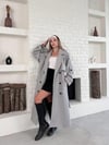 Düğme Detaylı Oversize Kaşe Trençkot Gri