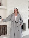 Düğme Detaylı Oversize Kaşe Trençkot Gri
