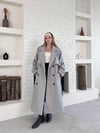 Düğme Detaylı Oversize Kaşe Trençkot Gri