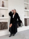Düğme Detaylı Oversize Kaşe Trençkot Siyah