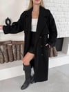 Düğme Detaylı Oversize Kaşe Trençkot Siyah