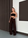 Kahve Palazzo Straight Baggy Kot Kadın Pantolon