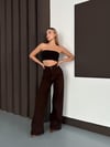 Kahve Palazzo Straight Baggy Kot Kadın Pantolon