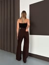 Kahve Palazzo Straight Baggy Kot Kadın Pantolon