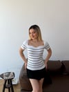 Kare Yaka Kısa Kollu Fitilli Kaşkorse Bluz