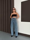 Linda 90's Orta Kar Yıkama Mavi Likralı Süper Extra Yüksek Bel Palazzo Salaş Jean Pantolon