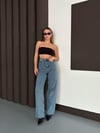 Linda 90's Orta Kar Yıkama Mavi Likralı Süper Extra Yüksek Bel Palazzo Salaş Jean Pantolon