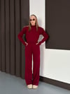 Parmak Geçmeli Crop Yüksek Bel Triko Takım Bordo