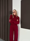 Parmak Geçmeli Crop Yüksek Bel Triko Takım Bordo