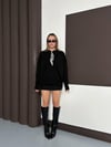 Polo Yaka Fularlı Oversize Triko Kazak Siyah