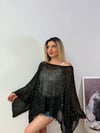 Simli Şeffaf Örgü Panço Bluz