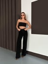 Siyah Palazzo Straight Baggy Kot Kadın Pantolon
