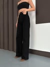 Siyah Palazzo Straight Baggy Kot Kadın Pantolon