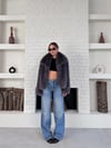 Yumuşak Dokunuşlu Oversize Premium Kürk Peluş Mont Önü ÇıtÇıt Kapamalı Antrasit
