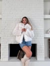 Yumuşak Dokunuşlu Oversize Premium Kürk Peluş Mont Önü ÇıtÇıt Kapamalı Beyaz