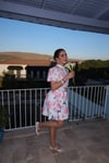 CICEK DESEN KETEN PEMBE ELBISE