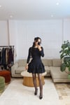 Katlı Fırfırlı Mini Elbise Siyah