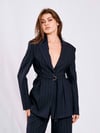 KUŞAKLI PİLELİ CEKET LACİVERT