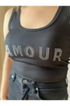 Amour Yazılı Taş Detaylı Siyah Atlet